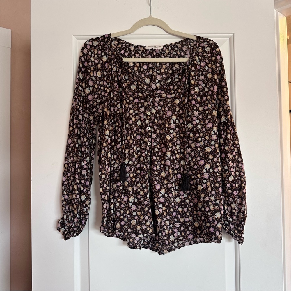 SPELL brown floral blouse, size small